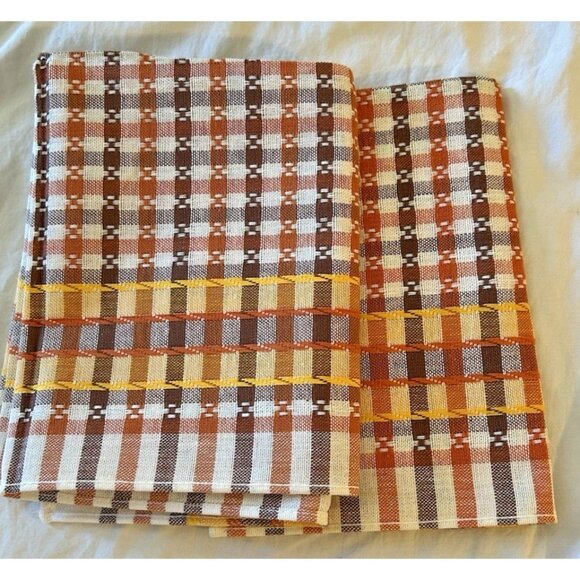 Kitchen Dish Towel Set 2 NOS Textured Woven Cotton Brown Rust Stripe Germany Vtg - Picture 8 of 8